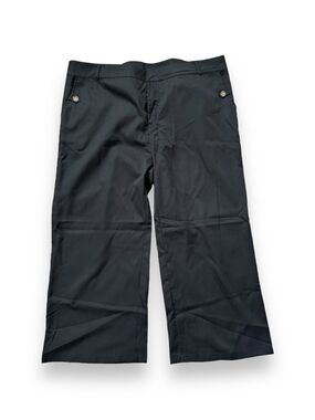 Women's Black Stretch Twill Cropped Wide Leg Pant High Waist Pocket Trouser 1X